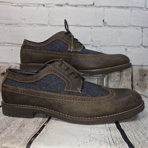 G.H. BASS AND COMPANY DENIUM NAVY AND BROWN LACE UP OXFORD  MENS SIZE 10.5 EUC